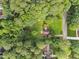 Aerial view of the property nestled among mature trees, providing privacy and natural beauty at 204 Chatterson Dr, Raleigh, NC 27615