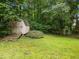 Backyard featuring a white storage shed and a decorative archway surrounded by lush greenery at 204 Chatterson Dr, Raleigh, NC 27615