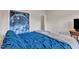 Stylish bedroom featuring a Star Wars-themed shower curtain and a comfortable bed, ideal for a fan at 272 W Gennessee Dr, Zebulon, NC 27597