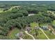 Expansive aerial view showcases lush greenery, a serene lake, and elegant homes with landscaped yards in a desirable neighborhood at 3728 Marwick Ct, Wendell, NC 27591