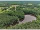 Breathtaking aerial view featuring a tranquil pond surrounded by dense trees and beautiful homes, offering a serene and private setting at 3728 Marwick Ct, Wendell, NC 27591
