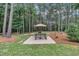 Outdoor picnic area featuring a table with seating and an umbrella for shade, set against a dense wooded backdrop at 3728 Marwick Ct, Wendell, NC 27591