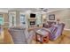 Comfortable living room with hardwood floors, stone fireplace, and relaxed seating, bathed in natural light at 3728 Marwick Ct, Wendell, NC 27591