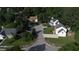 An aerial view of a cul-de-sac in a residential area with mature trees and well-maintained lawns at 5200 Fieldwood Ct, Raleigh, NC 27616