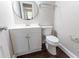 Stylish half bathroom with modern vanity, round mirror and sleek fixtures at 5200 Fieldwood Ct, Raleigh, NC 27616
