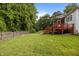 Spacious backyard featuring a well-maintained lawn, mature trees, and a fenced perimeter at 8116 Mosby Way, Willow Springs, NC 27592