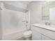 Clean bathroom features a bathtub with shower and a single sink vanity at 816 Kimpton Ct, Fuquay Varina, NC 27526