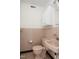 Retro bathroom with pink tiles, toilet, sink, and medicine cabinet at 1002 Willow Drive # 63, Chapel Hill, NC 27514