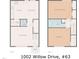 Detailed floor plan showcases the layout of the two-story home, including the primary bedroom at 1002 Willow Drive # 63, Chapel Hill, NC 27514