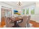 Elegant dining room with large windows, hardwood floors, a chandelier, and seating for six at 1096 Silverleaf Dr, Youngsville, NC 27596