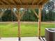 Newly constructed back porch with a view of the green backyard and surrounding trees at 1359 Chowan Ave, Durham, NC 27713