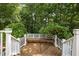 Beautiful wooden bench nestled in a shady part of the backyard, offering a serene spot for relaxation at 200 Frenchmans Bluff Dr, Cary, NC 27513