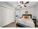 Bright bedroom with a view to the living room and large closet at 200 S Dawson St # 114, Raleigh, NC 27601