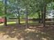 Spacious backyard offering a playful hammock and climbing rope between mature trees for Gathering fun at 304 Indigo Pl, Garner, NC 27529