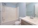 Clean and bright bathroom with a shower and a modern vanity at 418 Lodestone Dr, Durham, NC 27703