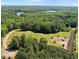 Scenic aerial view of a property surrounded by dense trees and a serene lake in the background at 429 Shinleaf Pond Trl, Raleigh, NC 27614