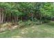 Tranquil backyard featuring green lawn and abundant plantings bordering wooded area at 457 Poplar Forest Ln, Pittsboro, NC 27312