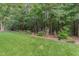 Lush backyard with manicured lawn and view of natural wooded area at 457 Poplar Forest Ln, Pittsboro, NC 27312