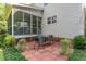 Charming outdoor patio with brick pavers and elegant seating is conveniently situated near a screened porch at 457 Poplar Forest Ln, Pittsboro, NC 27312