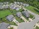 Aerial view of a neighborhood with fenced backyards and green lawns at 504 Gumview Cir, Fuquay Varina, NC 27526
