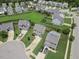 Aerial view of homes with lawns in a suburban neighborhood at 504 Gumview Cir, Fuquay Varina, NC 27526