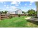 Fenced backyard with green grass and concrete patio area at 504 Gumview Cir, Fuquay Varina, NC 27526
