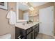 Bathroom featuring double sinks, mirror and vanity at 504 Gumview Cir, Fuquay Varina, NC 27526