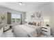 A modern bedroom with large windows, neutral colors, and stylish furnishings at 515 Historic Dr, Hillsborough, NC 27278