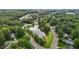Aerial view of neighborhood with pond, walking trails and a street at 603 Everglades Dr, Mebane, NC 27302