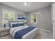 Bright bedroom featuring light gray walls, windows with blinds, and stylish decor at 7916 Foxwood Dr, Raleigh, NC 27615