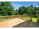 Beautiful wooden deck with railings, providing a serene view of the backyard and trees at 11612 Leesville Rd, Raleigh, NC 27613
