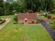 A captivating aerial view of a quaint home surrounded by lush greenery and a well-maintained yard at 132 Lord Ashley Rd, Raleigh, NC 27610