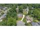 Aerial view of a charming neighborhood with mature trees and well-maintained properties at 213 Brompton Ct, Burlington, NC 27215