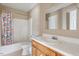 Bathroom with a shower-tub combination and a single sink vanity at 34 Scotts Creek Run, Angier, NC 27501