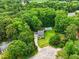 Aerial shot of home, pool, and trampoline nestled among lush greenery, providing privacy and space at 3421 Kistler Ct, Willow Springs, NC 27592