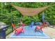 Charming outdoor patio with grill, colorful chairs, and a sunshade, ideal for entertaining at 3421 Kistler Ct, Willow Springs, NC 27592