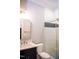 Stylish bathroom with marble countertop, gold hardware, and glass shower with decorative tile at 46 Lakes Edge Ln, Pittsboro, NC 27312