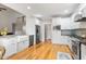 Modern kitchen with white cabinetry, stainless steel appliances, and a farmhouse sink at 532 Joe Collins Rd, Lillington, NC 27546