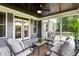 Inviting screened porch with stylish seating, an outdoor rug, and gray painted floor at 532 Joe Collins Rd, Lillington, NC 27546