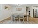 Cozy dining room featuring a wooden table with white chairs, modern light fixture, and decorative wall art at 6102 Burning Tree Cir, Sanford, NC 27332
