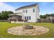 Spacious backyard features a stone fire pit, green lawn and patio area perfect for entertaining at 81 Dot Ct, Fuquay Varina, NC 27526
