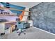 A modern office space with a unique black and white chalkboard wall and custom shelves at 2602 Hitchcock Dr, Durham, NC 27705