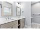 Bathroom with double sink vanity and patterned flooring at 293 Carolina Oaks Ave, Smithfield, NC 27577
