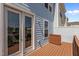 Wooden deck with white-framed glass doors leading to the home's interior at 319 Great Northern Station Sta, Apex, NC 27502