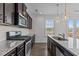 Modern kitchen features stainless steel appliances, granite countertops, and dark wood cabinetry at 319 Great Northern Station Sta, Apex, NC 27502