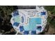A community pool featuring multiple pools, a splash pad, lounge chairs, and shaded seating areas at 6900 Staghorn Ln, Raleigh, NC 27615