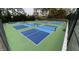 Outdoor pickleball courts with vibrant blue and green surfaces and well-maintained nets at 6900 Staghorn Ln, Raleigh, NC 27615
