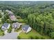 Aerial view showcasing the home's location surrounded by mature trees and neighboring houses at 7502 Latteri Ct, Raleigh, NC 27613