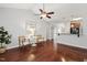 Open-concept living area showcasing stylish seating and seamless connectivity to the kitchen for easy entertaining at 853 Bluffcreek Dr, Fuquay Varina, NC 27526
