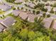 An aerial view reveals the neighborhood layout with homes, tree coverage, and street designs at 1104 Gaston Manor Dr, Durham, NC 27703